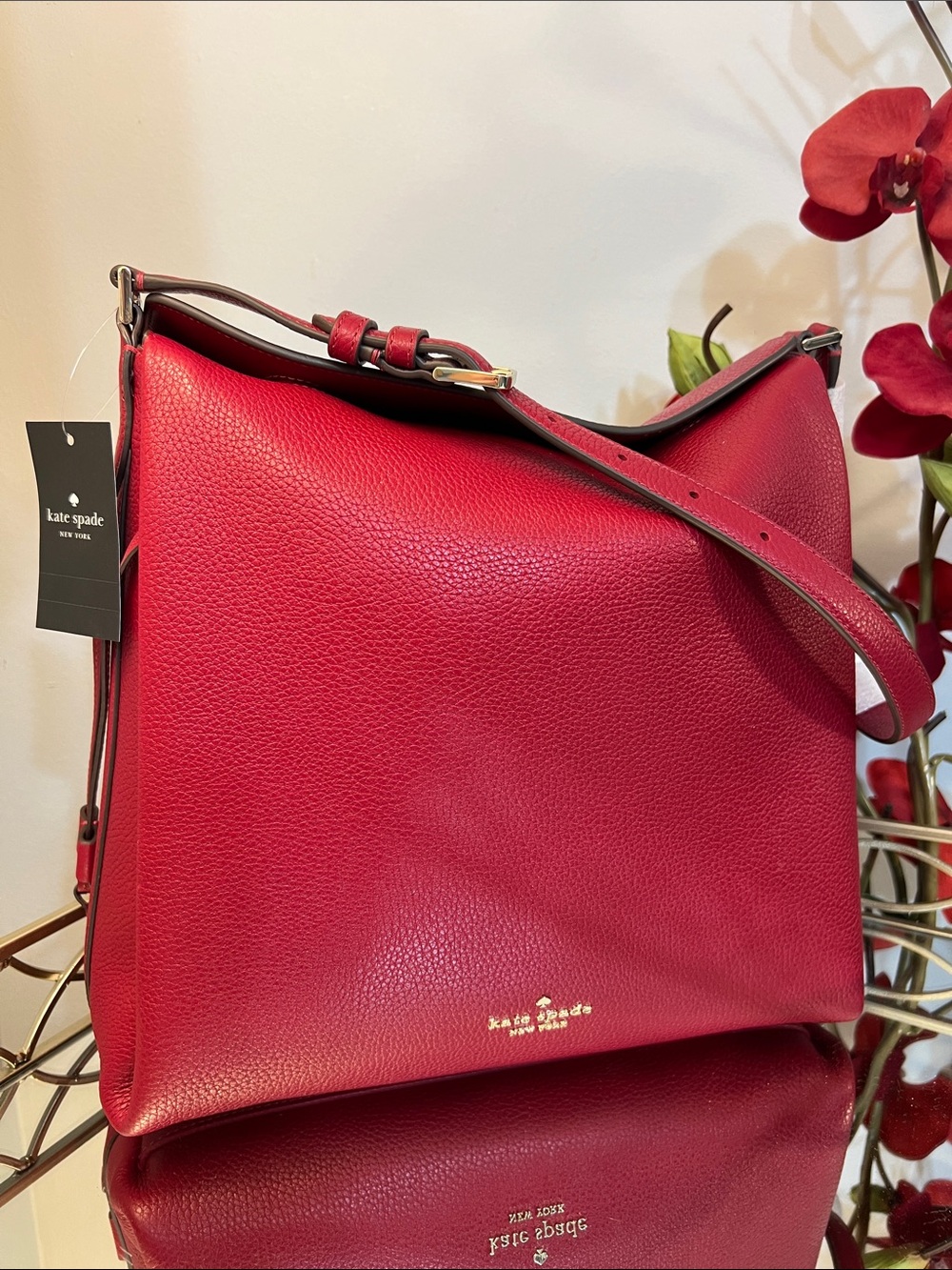 Kate Spade Dumpling Large Pebbled Leather Shoulder Bag Red Jam NWT KL013